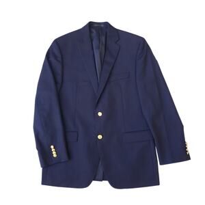 Ralph Lauren Preppy Ivy Blue Wool Blazer Jacket Sport Coat Gold Button Sz 40R